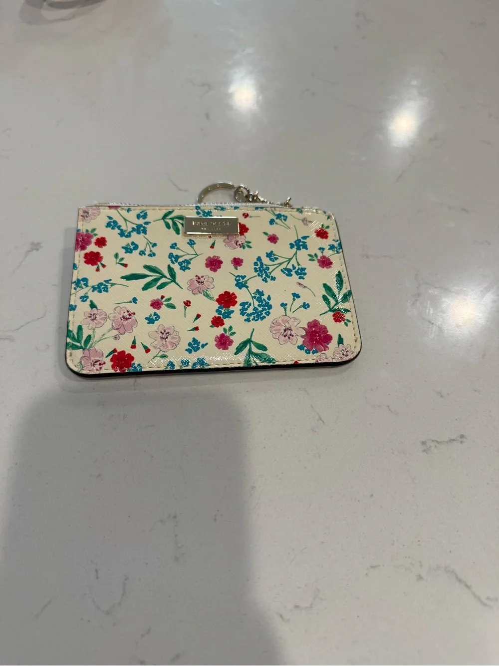 kate spade Cream Floral Zip Card Pouch with Gold Hardware